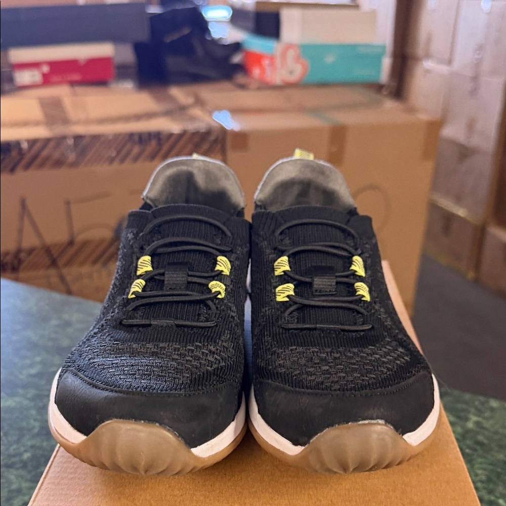 Ryka Black Knit Athletic Sneaker with Gum Sole and Yellow Accents - Picture 3 of 5